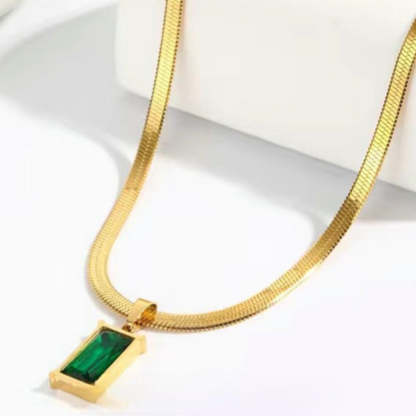 Green Emerald Anti-Tarnish 18k Gold Plated Necklace