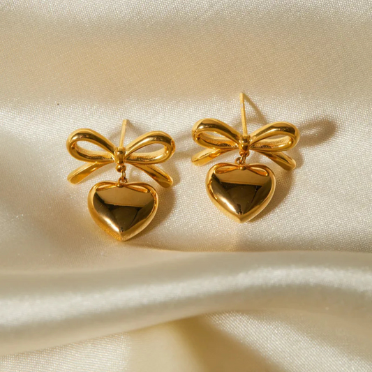 Cute Bow Heart Earrings 19k Gold Plated