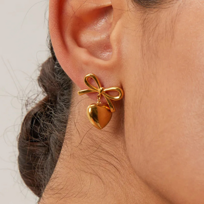 Cute Bow Heart Earrings 19k Gold Plated