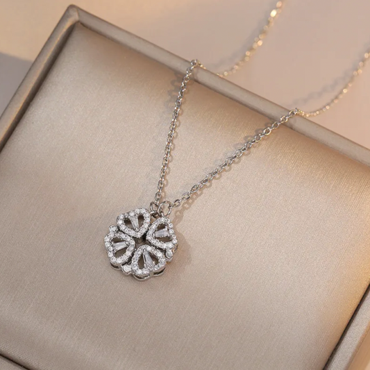 Silver Heart Shaped Open Clover Necklace