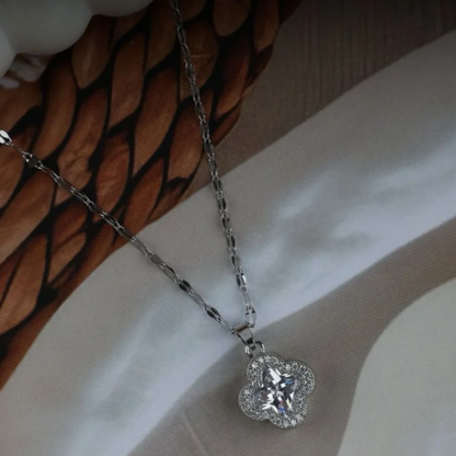 Transparent Stone Clover Pendant Necklace