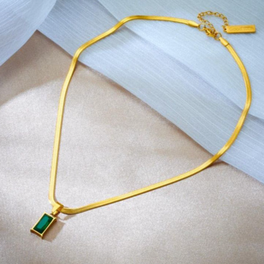 Green Emerald Anti-Tarnish 18k Gold Plated Necklace