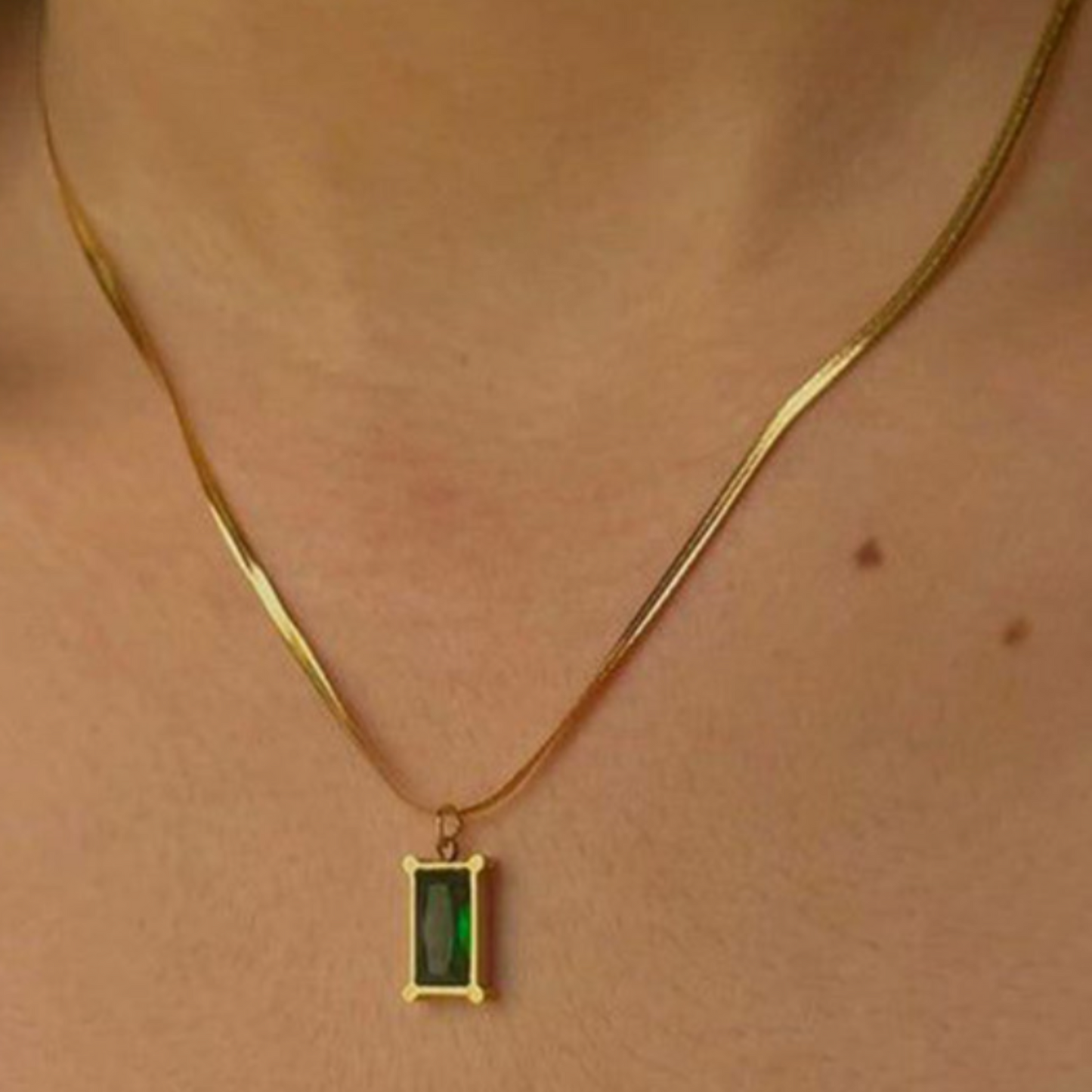 Green Emerald Anti-Tarnish 18k Gold Plated Necklace