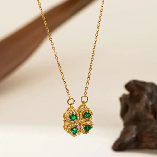 Green Emerald Open Clover Necklace