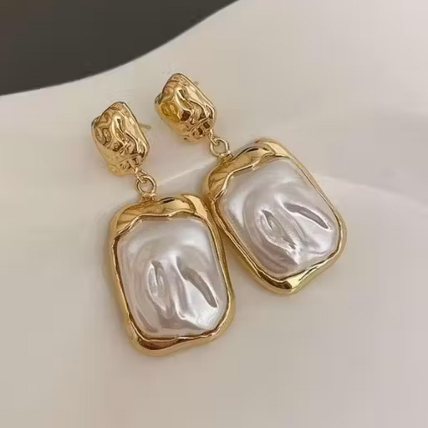 Gold Plated Square Pearl Drop Earrings